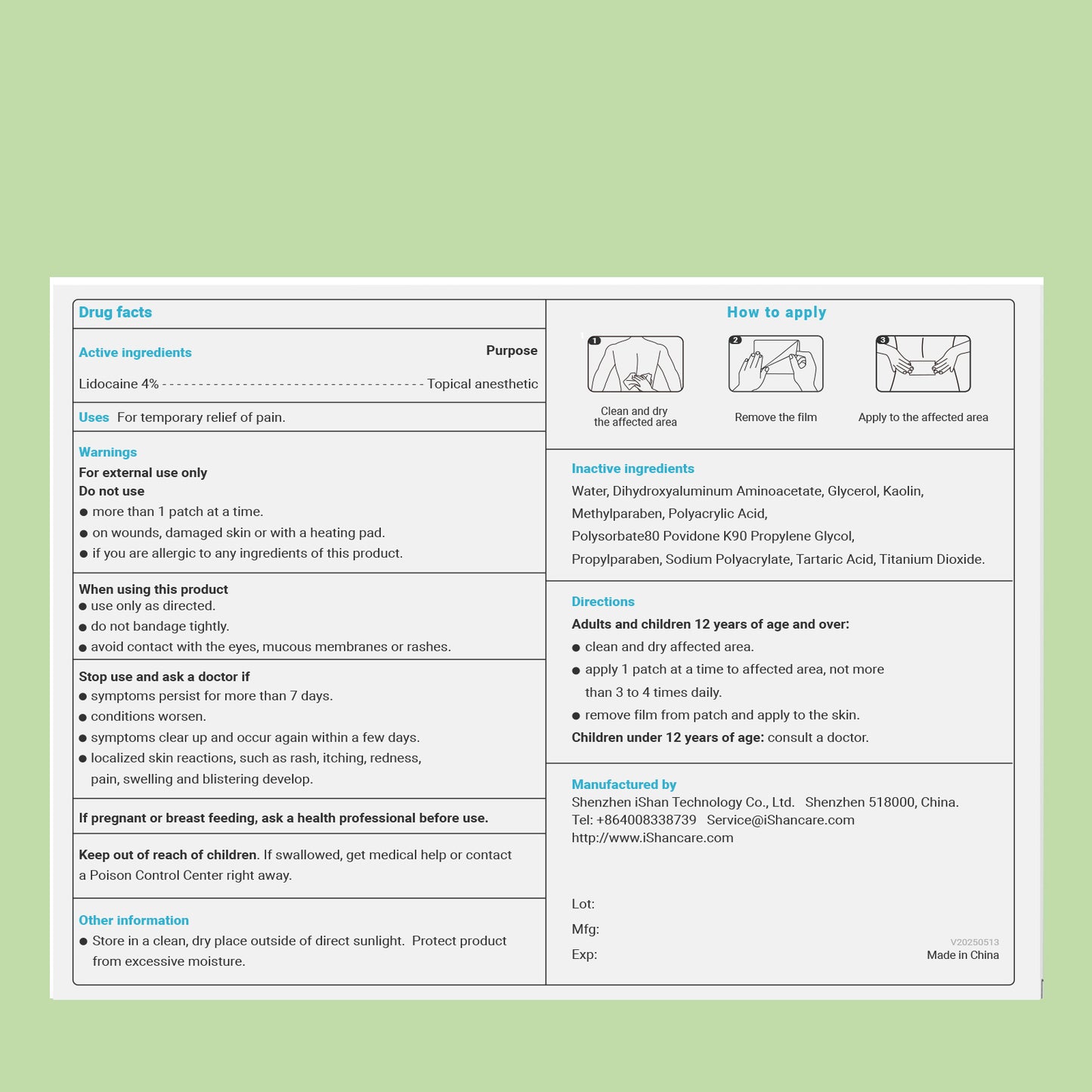 ishancare Lidocaine 4% Patches Pain Relief Maximum Strength Fast-Acting for Back Neck Shoulders, Knees, Elbows Topical Analgesic Unscented 14 Count