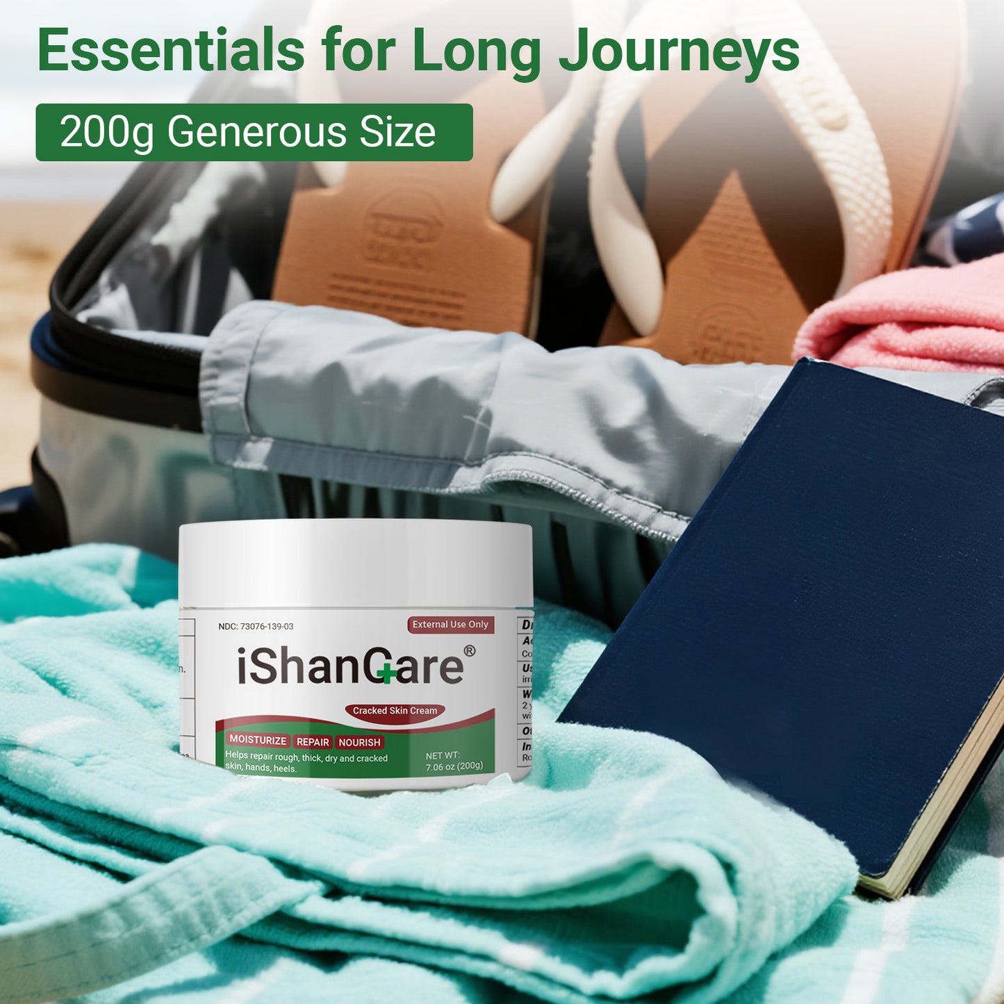 ishancare Cracked Skin Cream - Urea Intensive Repair & Moisturizing Treatment for Extremely Dry, Rough Hands and Cracked Heels - 200g Jar