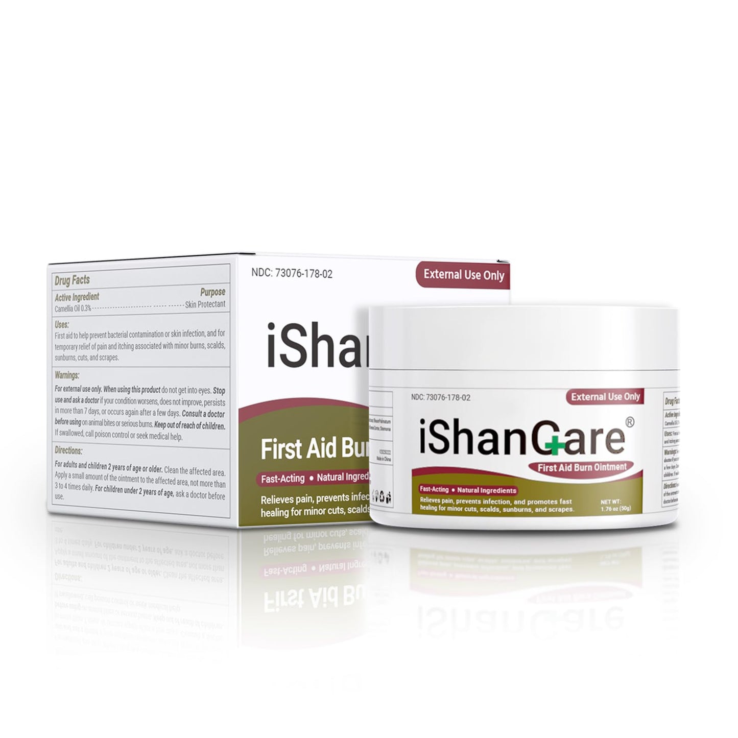 ishancare Burn Ointment with Camellia Oil, Fast-Acting Natural Relief for Burns, Sunburns, Cuts & Scrapes, Ensitive Skin Safe, 1.76oz