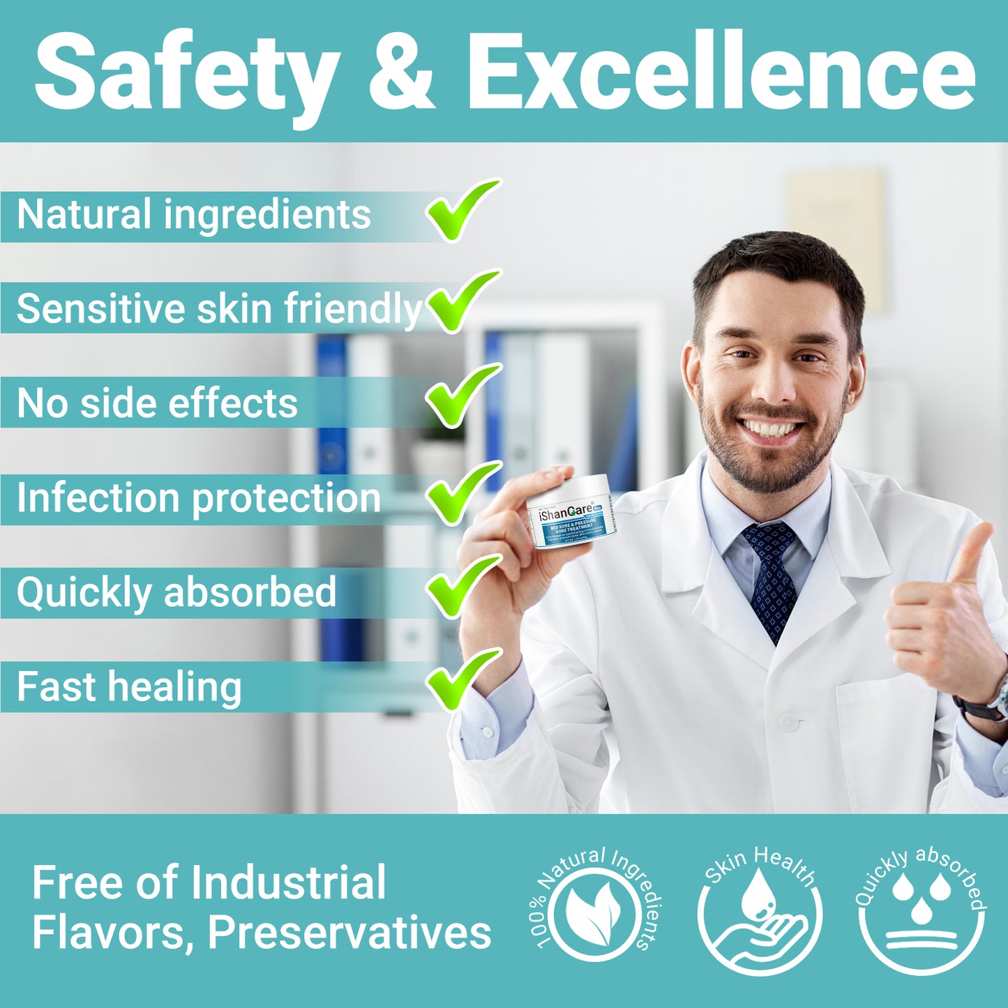 ishancare® Bed Sore Cream - Fast & Safe Natural Healing Pressure Sore Cream, Bedsore Wound Care Healing Ointment, Treatment for Bed sores Pressure Sores Diabetic Ulcer Wounds Burns and Cuts