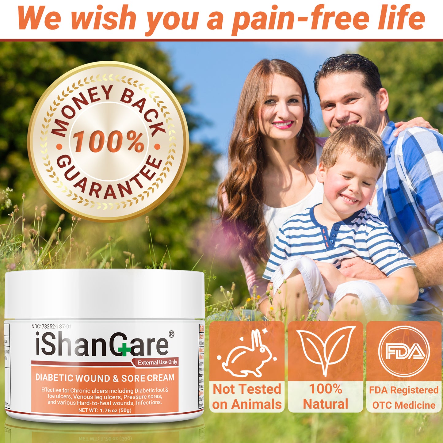iShanCare® Diabetic Wound Ulcer Cream - First Aid Healing Ointment, Natural Protective Ointment for Leg & Foot Ulcers, Venous Ulcers, Bed Sores, Pressure Sores and Septic Wounds