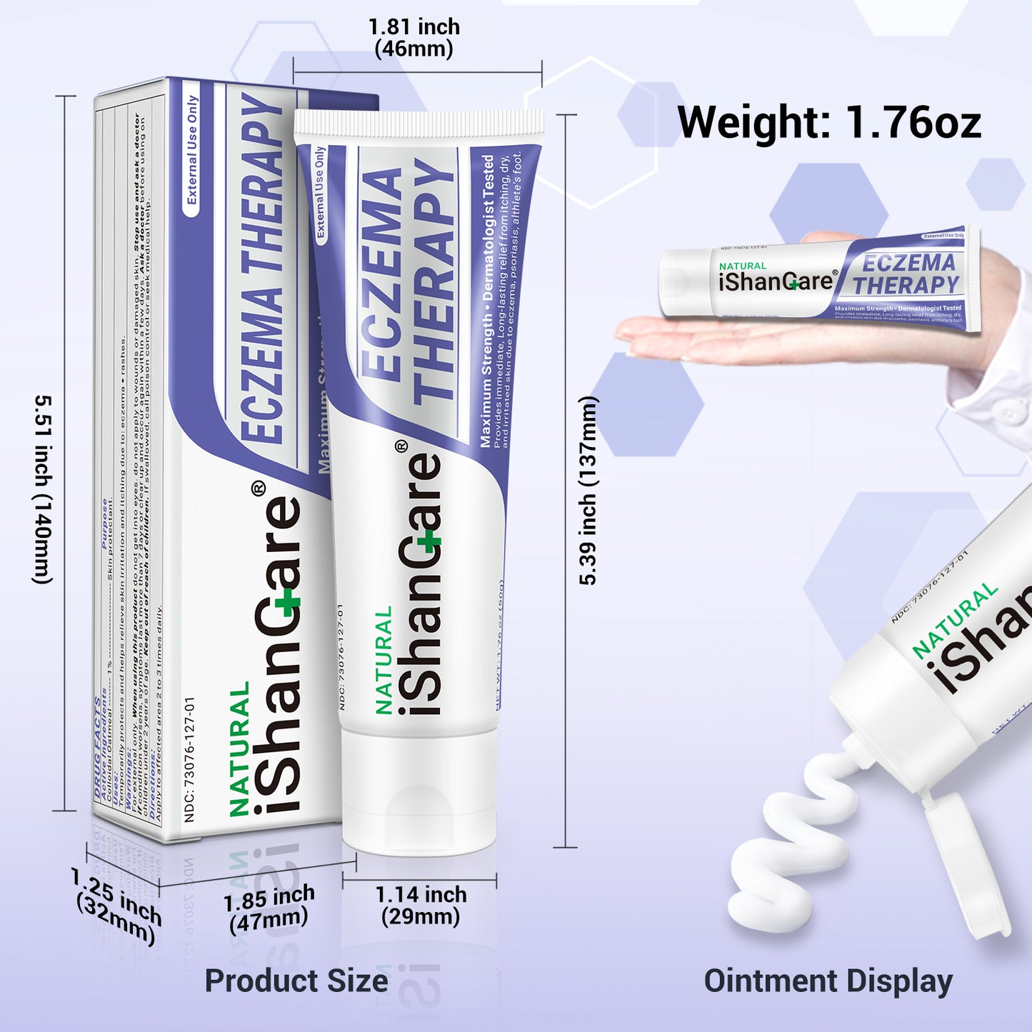 iShanCare® Eczema Cream, Maximum Strength Treatment Ointment for Psoriasis, Dermatitis, Rash, Infection, Jock Itch, Athletes Foot, Anti Itch, Relief for Redness, Irritated Skin, 1.77 Oz