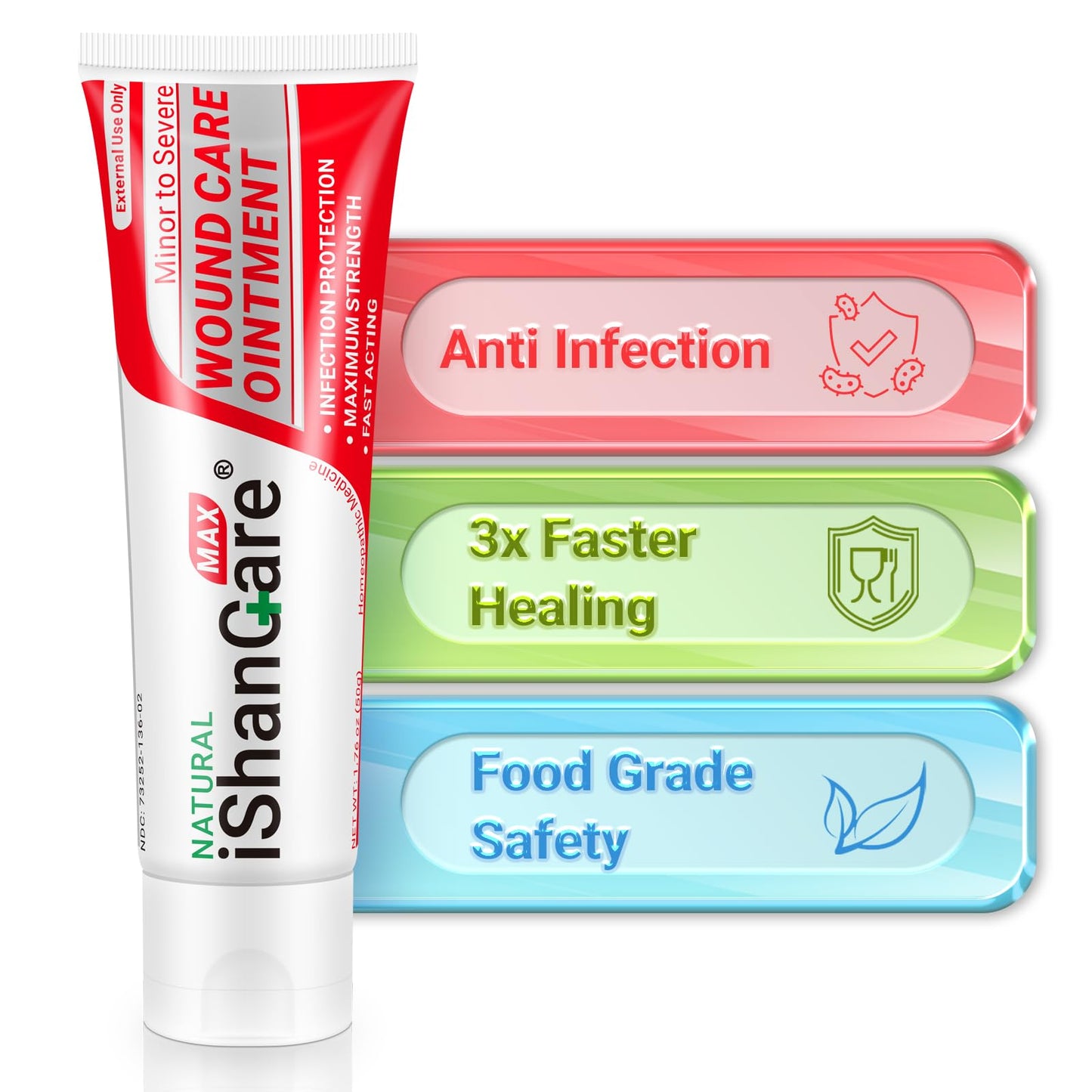 iShanCare® Wound Care Ointment - Maximum Healing for Cuts, Gash, Scratch, Stab, Traumas, Bite, Abrasions, Bed sores, Pressure Sores, Ulcers, Leg and Foot Wounds, Natural Wound Healing Ointment