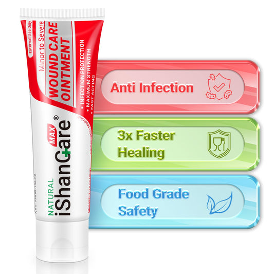 iShanCare® Wound Care Ointment - Maximum Healing for Cuts, Gash, Scratch, Stab, Traumas, Bite, Abrasions, Bed sores, Pressure Sores, Ulcers, Leg and Foot Wounds, Natural Wound Healing Ointment