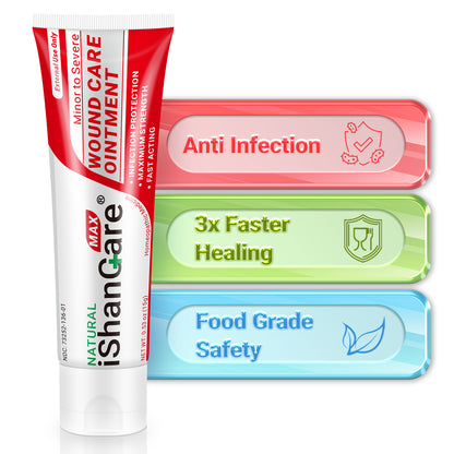 iShanCare® Wound Care Ointment - First Aid Ointment, 3X Faster Healing for Burns, Ulcers, Cuts, Abrasions, Bed sores, Pressure sores, Leg and Foot Wounds, Natural Wound Healing Ointment