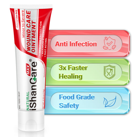 iShanCare® Wound Care Ointment - First Aid Ointment, 3X Faster Healing for Burns, Ulcers, Cuts, Abrasions, Bed sores, Pressure sores, Leg and Foot Wounds, Natural Wound Healing Ointment