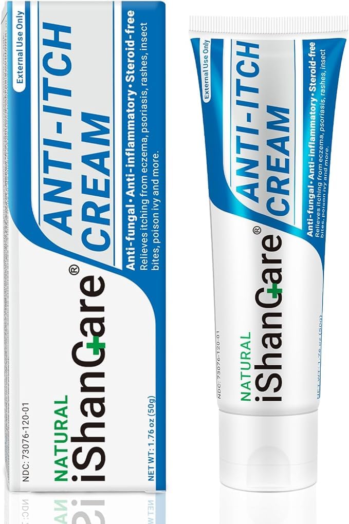 iShanCare® Anti Itch Cream, Maximum Strength Instant Itch Relief for Rash, Eczema, Bug/Mosquito Bites, Psoriasis, Poison Ivy, Dermatitis, Soothing Moisturizer for Dry, Sensitive Skin