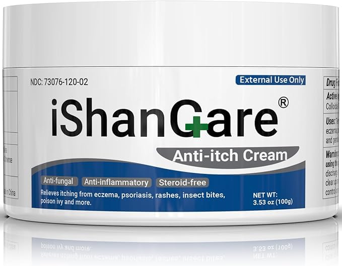 iShanCare® Anti-Juckreiz-Creme, maximale Stärke, sofortige Linderung von Juckreiz bei Hautausschlag, Ekzemen, Insekten-/Mückenstichen, Psoriasis, Poison Ivy, Dermatitis,beruhigende Feuchtigkeitscreme