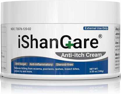 iShanCare® Anti-Juckreiz-Creme, maximale Stärke, sofortige Linderung von Juckreiz bei Hautausschlag, Ekzemen, Insekten-/Mückenstichen, Psoriasis, Poison Ivy, Dermatitis,beruhigende Feuchtigkeitscreme