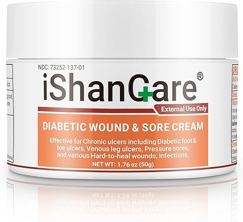iShanCare® Diabetic Wound Ulcer Cream - First Aid Healing Ointment, Natural Protective Ointment for Leg & Foot Ulcers, Venous Ulcers, Bed Sores, Pressure Sores and Septic Wounds