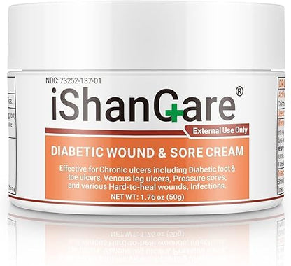 iShanCare® Diabetic Wound Ulcer Cream - First Aid Healing Ointment, Natural Protective Ointment for Leg & Foot Ulcers, Venous Ulcers, Bed Sores, Pressure Sores and Septic Wounds
