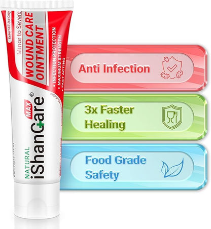 iShanCare® Wundpflegesalbe - Abschürfungen, Dekubitus, Druckgeschwüre, Bein- und Fußwunden, natürliche Wundheilungssalb,3X schnellere Heilung für Verbrennungen, Geschwüre, Schnitte, Erste-Hilfe-Salbe