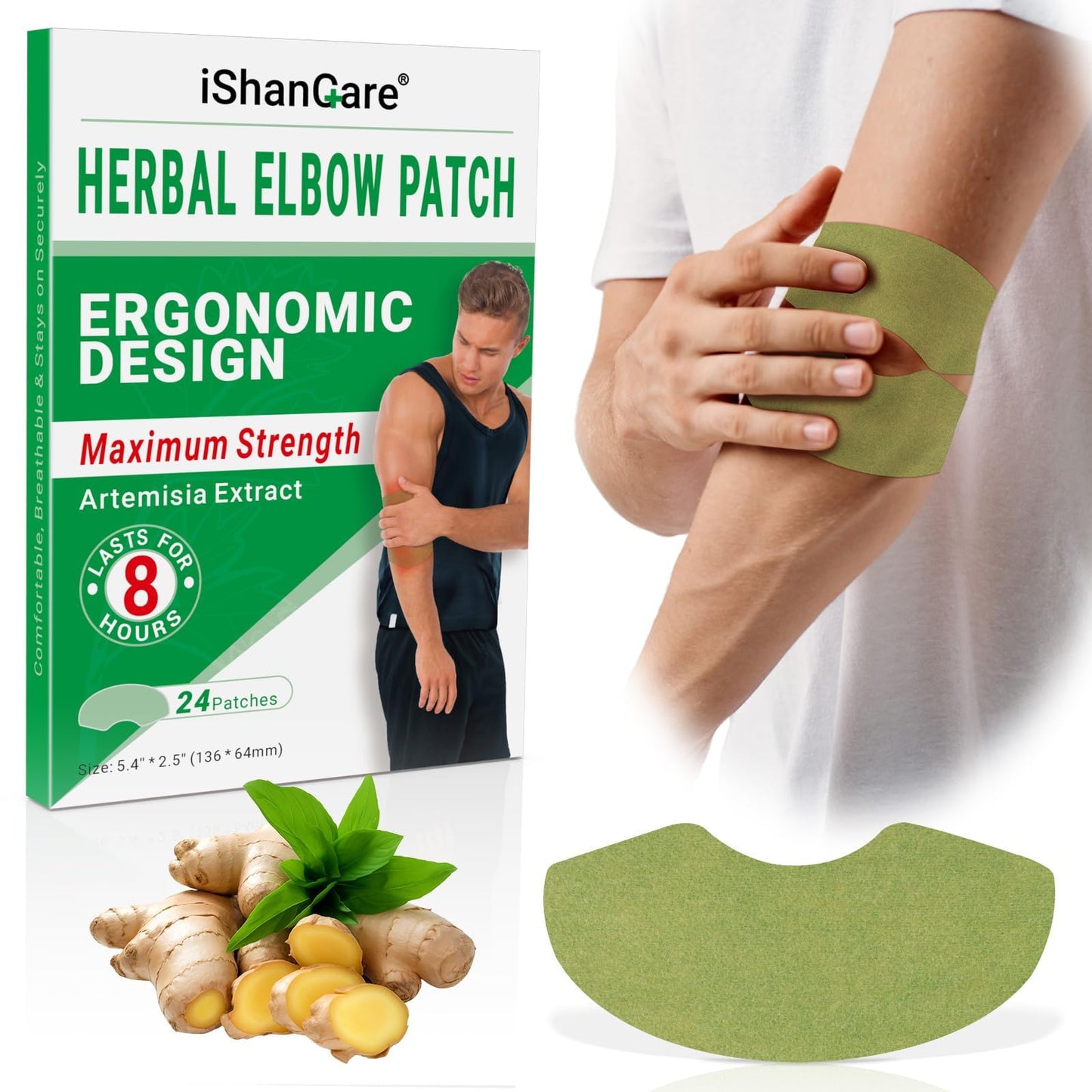 iShanCare Ellenbogen Schmerzpflaster, 24 Stück Wärmepflaster Patch, 8 Stunden tiefe Linderung für Knie, Ellenbogen, Rücken, Nacken und Schulter