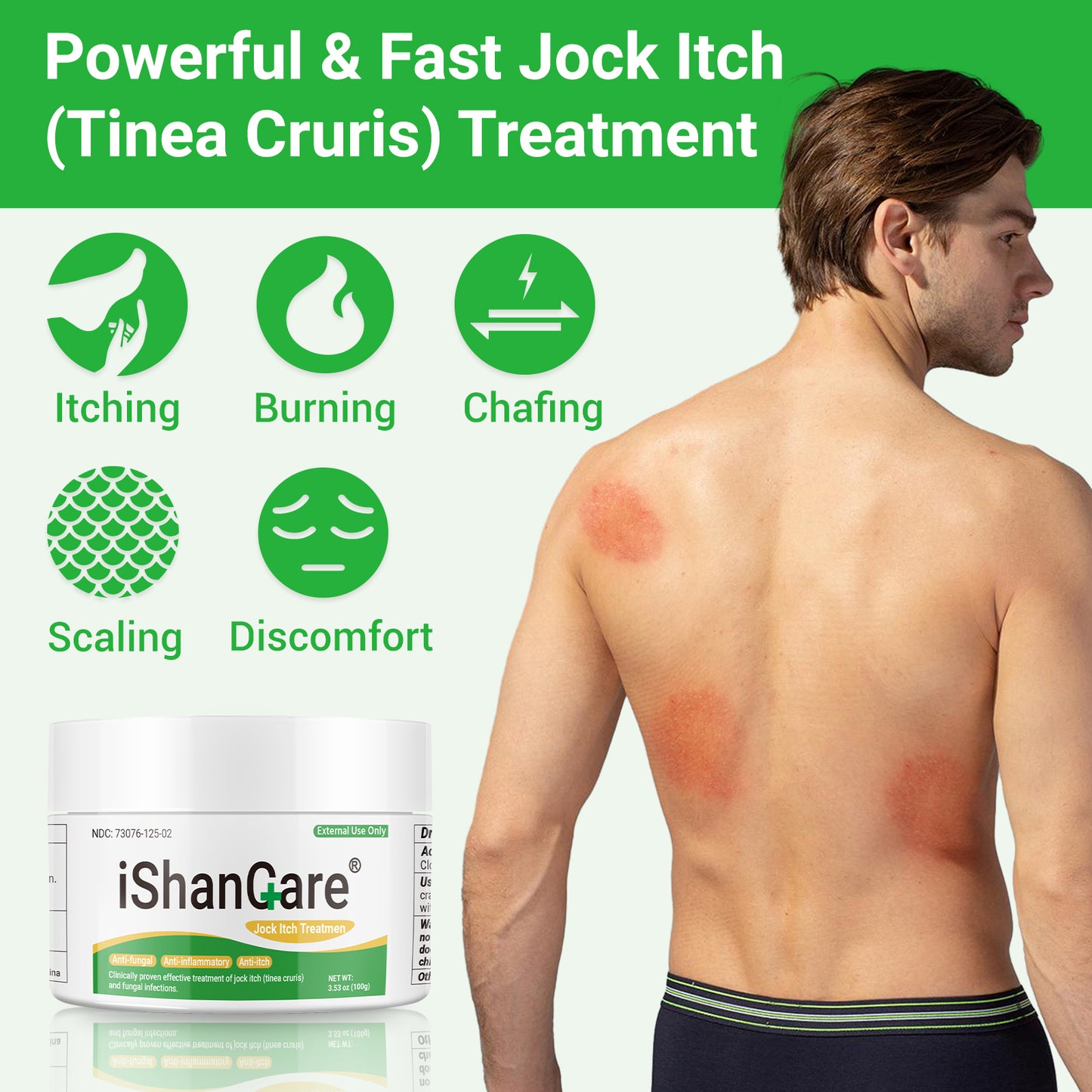 ishancare Jock Itch Cream, Extra Strength Jock Itch Treatment for Tinea Cruris, Tinea Corporis, Natural Relieves Itching, Burning, Chafing and Scaling, 3.53 OZ