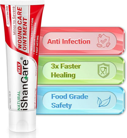 iShanCare® Wundpflegesalbe - Erste-Hilfe-Salbe, 3X schnellere Heilung für Verbrennungen, Geschwüre, Schnitte, Abschürfungen, Dekubitus, Druckgeschwüre, Bein- und Fußwunden, natürliche Wundheilungssalb