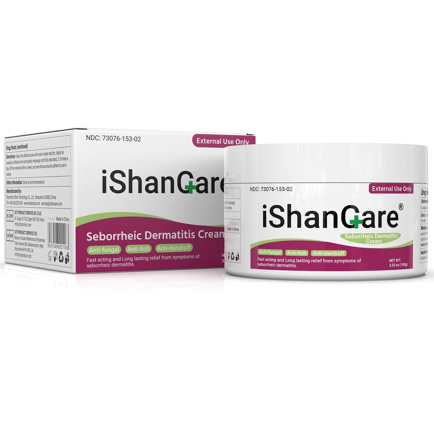 iShanCare Seborrheic Dermatitis Cream, Maximum Strength Treatment for Psoriasis, Folliculitis, Dermatitis, Dandruff, Fast Relief for Itching, Redness, Irritation, Scaling, 3.53 Oz