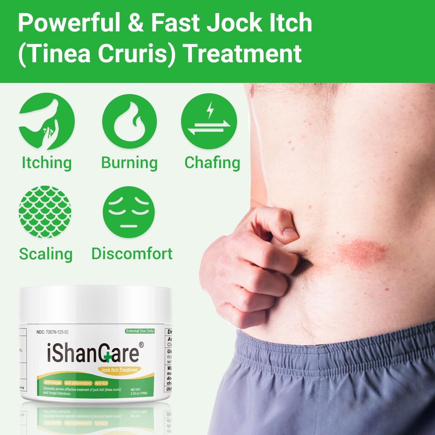 Jock Itch Care Antifungal Cream, Professional Treatment for Tinea Cruris & Tinea Corporis, Naturally Soothes Multiple Symptoms, 3.53 Ounce