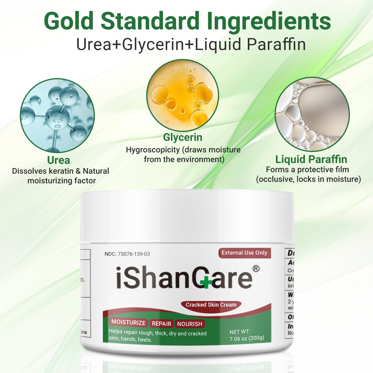 ishancare Cracked Skin Cream - Urea Intensive Repair & Moisturizing Treatment for Extremely Dry, Rough Hands and Cracked Heels - 200g Jar