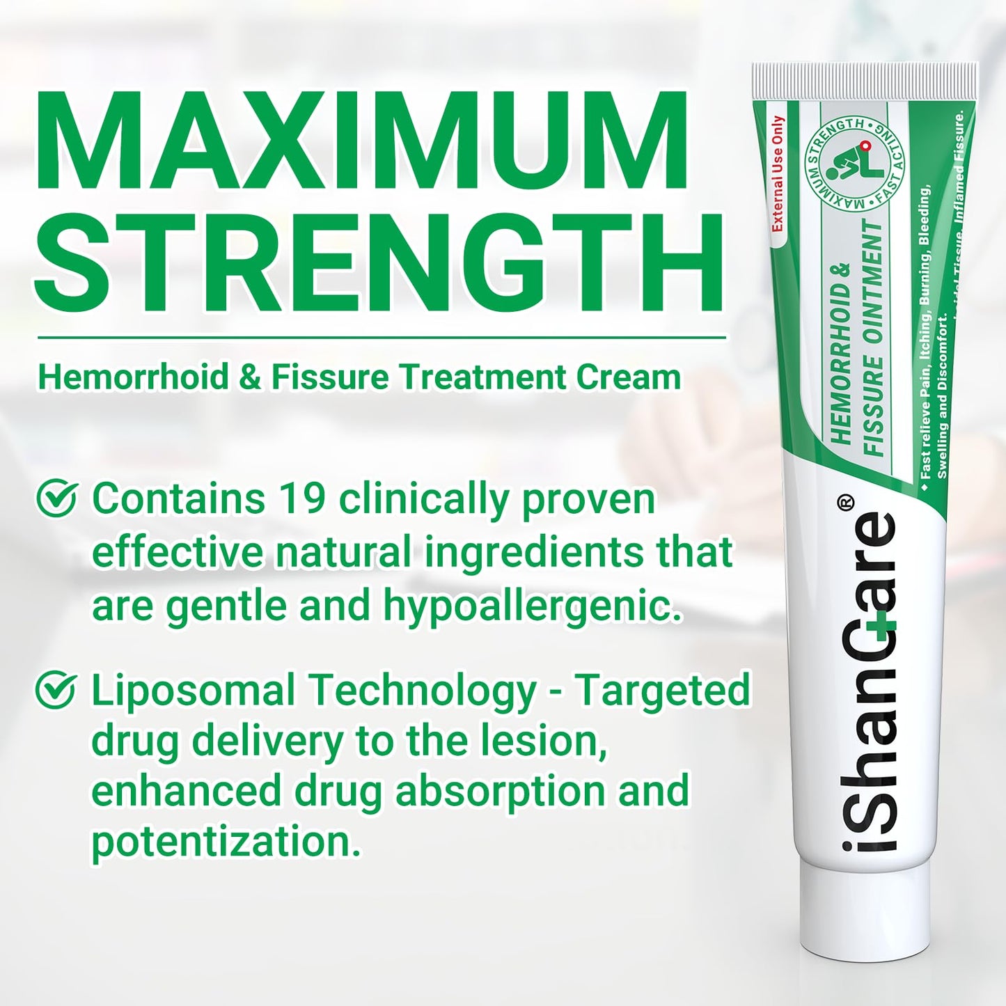 Hemorrhoid Cream, Hemorrhoid & Fissure Treatment Ointment Extra Strength, Relief Anal Pain, Itching, Bleeding, Swelling, Discomfort, Natural Herbs Fast Acting Ingredients, Contains Vitamin E