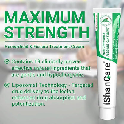 Hemorrhoid Cream, Hemorrhoid & Fissure Treatment Ointment Extra Strength, Relief Anal Pain, Itching, Bleeding, Swelling, Discomfort, Natural Herbs Fast Acting Ingredients, Contains Vitamin E