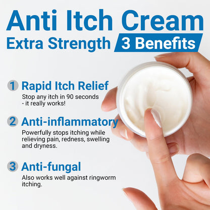 Anti Itch Cream Extra Strength, Oatmeal Soothing Skin Itch Relief Ointment for Rash, Dermatitis, Eczema, Psoriasis, Hives, Sun, Bug&Mosquito Bites, Poison Ivy, Large Can 3.5 oz