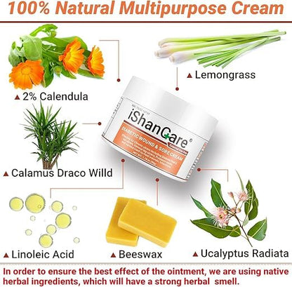 iShanCare® Diabetiker-Wundgeschwür-Creme - Erste-Hilfe-Heilsalbe, natürliche Schutzsalbe für Bein- und Fußgeschwüre, venöse Geschwüre, Wundliegen, Druckgeschwüre und septische Wunden