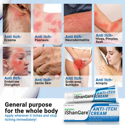 ishancare Anti Itch Soothing Cream Extra Strength Skin Itch Relief Ointment, for Full Body Itching Caused by Seasonal Changes, Dermatitis, Eczema, Rash, Psoriasis, Hives, Bites, Poison Ivy, 1.76 oz