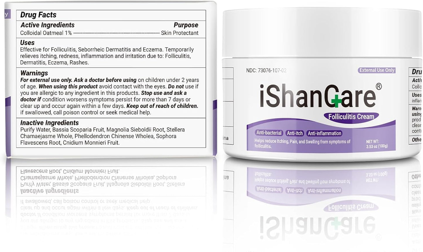 IShanCare Follikulitis-Behandlungscreme, natürlich, antibakteriell, gegen Juckreiz, Rötung, Entzündung, Schmerzen, Brennen, 100 g