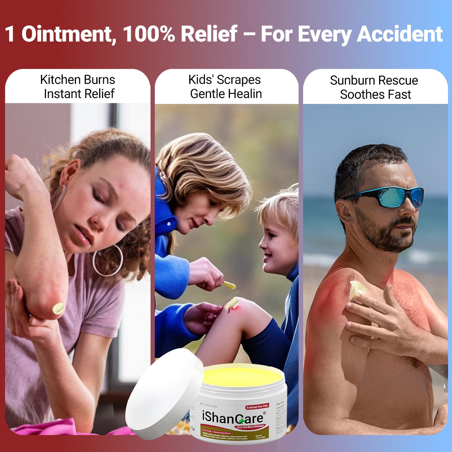 First Aid Burn Ointment with Camellia Oil, Fast-Acting Natural Relief for Burns, Sunburns, Cuts & Scrapes, Ensitive Skin Safe