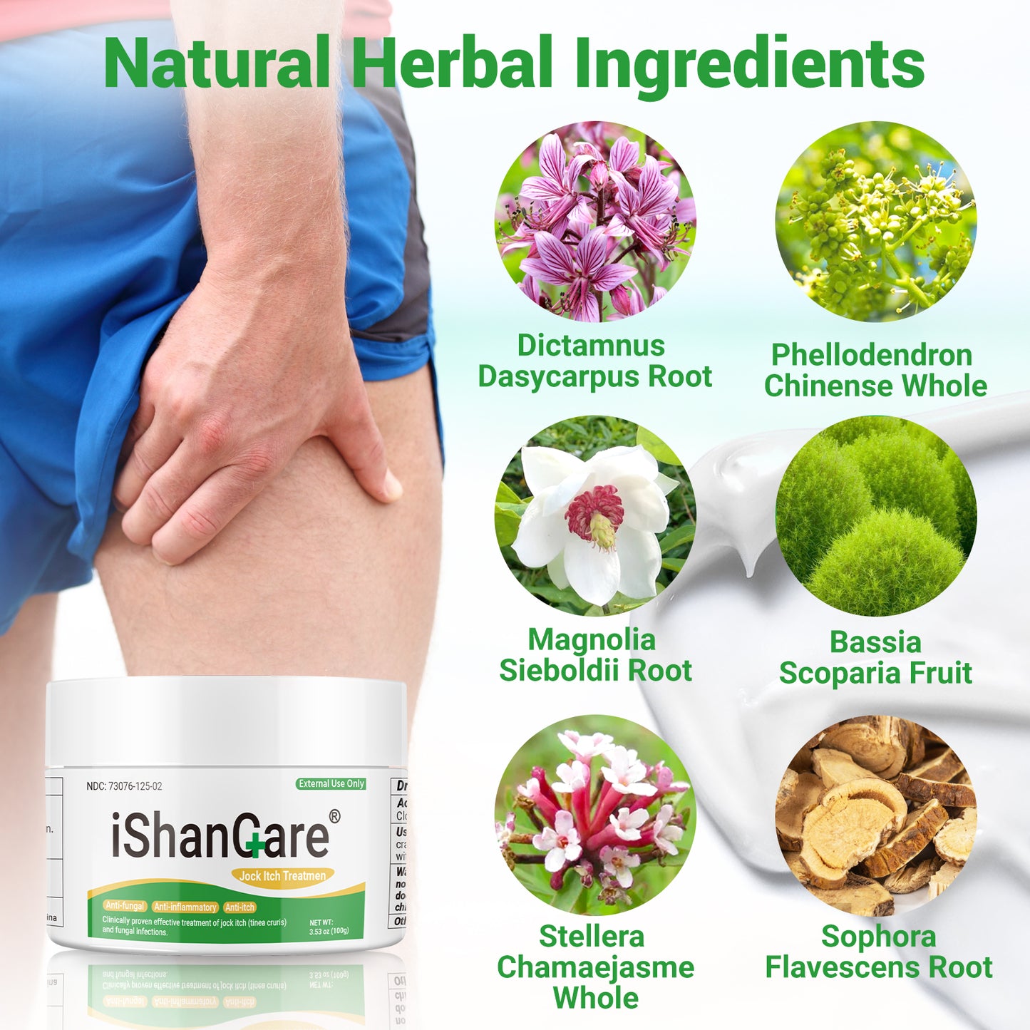 ishancare Jock Itch Cream, Extra Strength Jock Itch Treatment for Tinea Cruris, Tinea Corporis, Natural Relieves Itching, Burning, Chafing and Scaling, 3.53 OZ