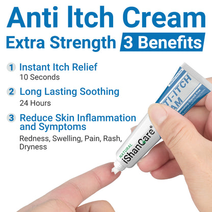 ishancare Anti Itch Cream Extra Strength, Outdoor Portable Itchy Skin Relief Cream for Bug & Mosquito Bites, Insect Bites, Poison Ivy and More Itches, Contains Skin Protecting Oatmeal 0.7oz