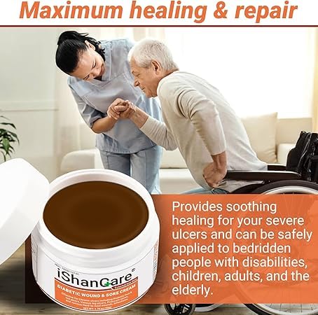 iShanCare® Diabetiker-Wundgeschwür-Creme - Erste-Hilfe-Heilsalbe, natürliche Schutzsalbe für Bein- und Fußgeschwüre, venöse Geschwüre, Wundliegen, Druckgeschwüre und septische Wunden