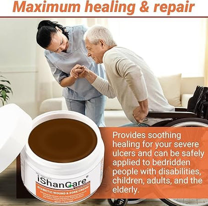 iShanCare® Diabetiker-Wundgeschwür-Creme - Erste-Hilfe-Heilsalbe, natürliche Schutzsalbe für Bein- und Fußgeschwüre, venöse Geschwüre, Wundliegen, Druckgeschwüre und septische Wunden
