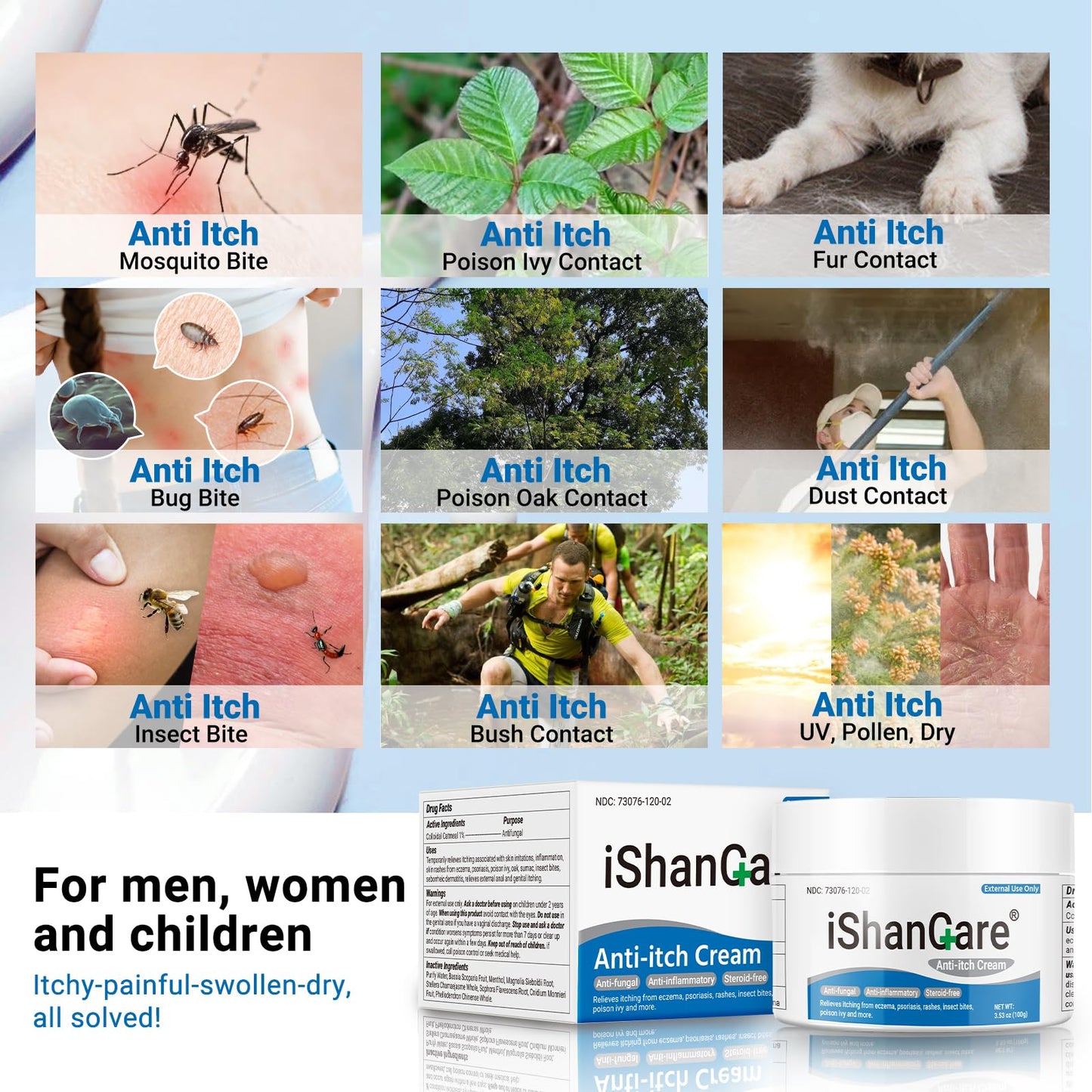 Anti Itch Cream Extra Strength, Oatmeal Soothing Skin Itch Relief Ointment for Rash, Dermatitis, Eczema, Psoriasis, Hives, Sun, Bug&Mosquito Bites, Poison Ivy, Large Can 3.5 oz