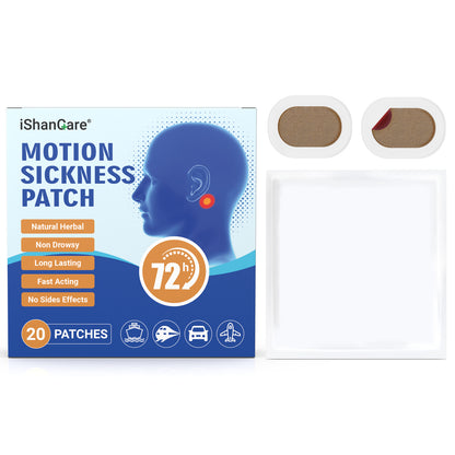 ishancare Motion Sickness Patches, Non Drowsy, 20 Count Sea Sickness Patches for Cruise Travel Essentials, Waterproof Behind Ear for Car, Airplane, Ship, Fast Acting Long Lasting 72H