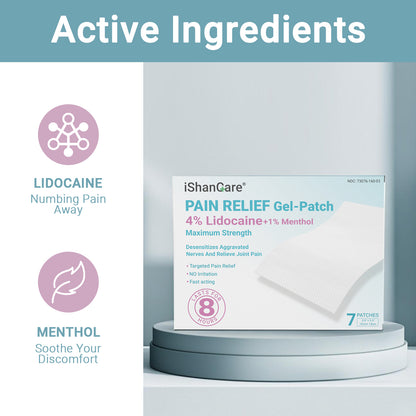 ishancare Lidocaine 4% + Menthol 1% Patches 14Count Fast Acting Maximum Strength Back Neck, Shoulders, Knees, Elbows Pain Relief - Temporary Nerve & Joint Pain Solution