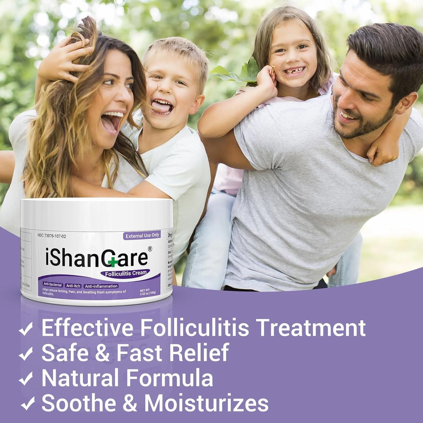 IShanCare Follikulitis-Behandlungscreme, natürlich, antibakteriell, gegen Juckreiz, Rötung, Entzündung, Schmerzen, Brennen, 100 g