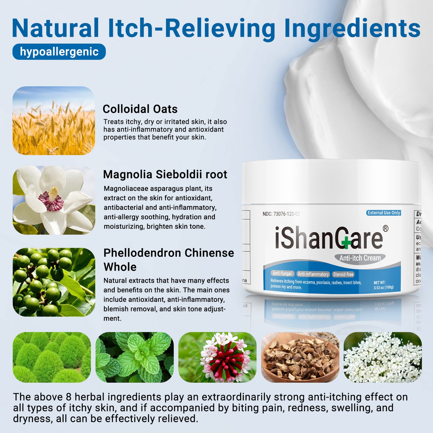 ishancare Anti Itch Cream Extra Strength, Oatmeal Soothing Skin Itch Relief Ointment for Rash, Dermatitis, Eczema, Psoriasis, Hives, Sun, Bites, Poison Ivy, Large Can 3.5 oz