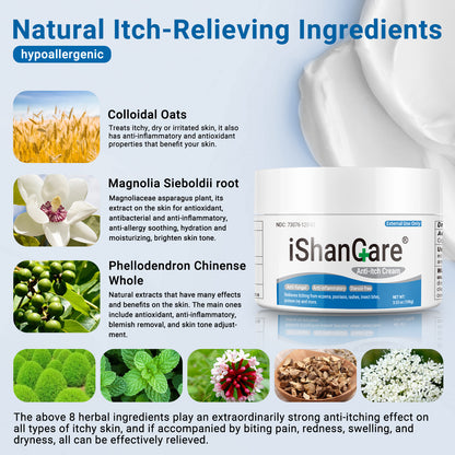 ishancare Anti Itch Cream Extra Strength, Oatmeal Soothing Skin Itch Relief Ointment for Rash, Dermatitis, Eczema, Psoriasis, Hives, Sun, Bites, Poison Ivy, Large Can 3.5 oz