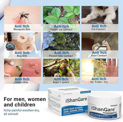 iShanCare® Anti-Juckreiz-Creme, maximale Stärke, sofortige Linderung von Juckreiz bei Hautausschlag, Ekzemen, Insekten-/Mückenstichen, Psoriasis, Poison Ivy, Dermatitis,beruhigende Feuchtigkeitscreme