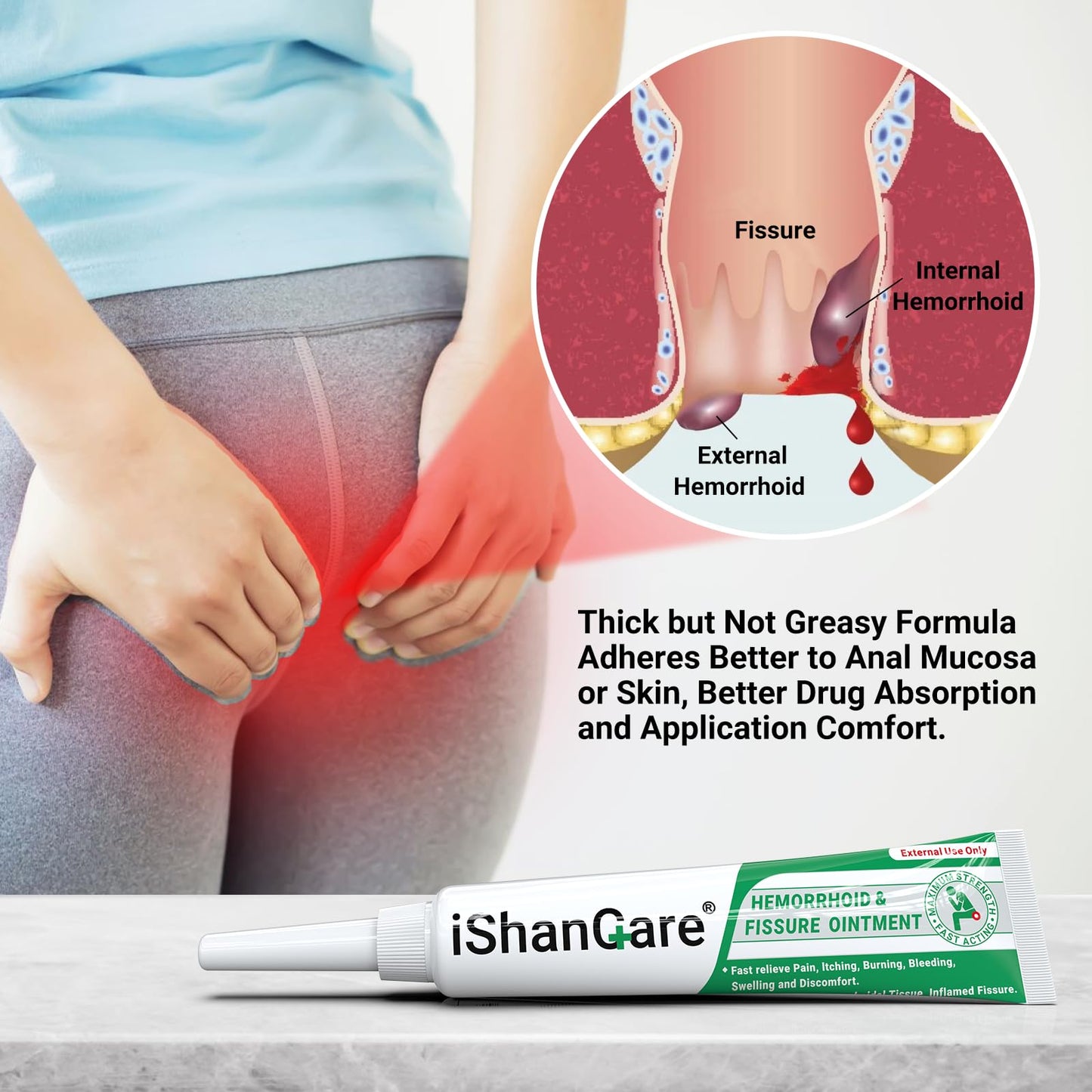 Hemorrhoid Cream, Hemorrhoid & Fissure Treatment Ointment Extra Strength, Relief Anal Pain, Itching, Bleeding, Swelling, Discomfort, Natural Herbs Fast Acting Ingredients, Contains Vitamin E