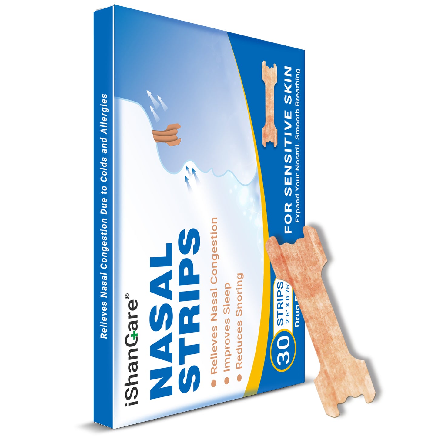 ishancare Nasal Strips for Breathing, 30 Count Sleep Nasal Strips for Snoring, Instant Tan Nose Breathing Strips for Better Sleep, Anti Snoring Nose Strips for Men & Women