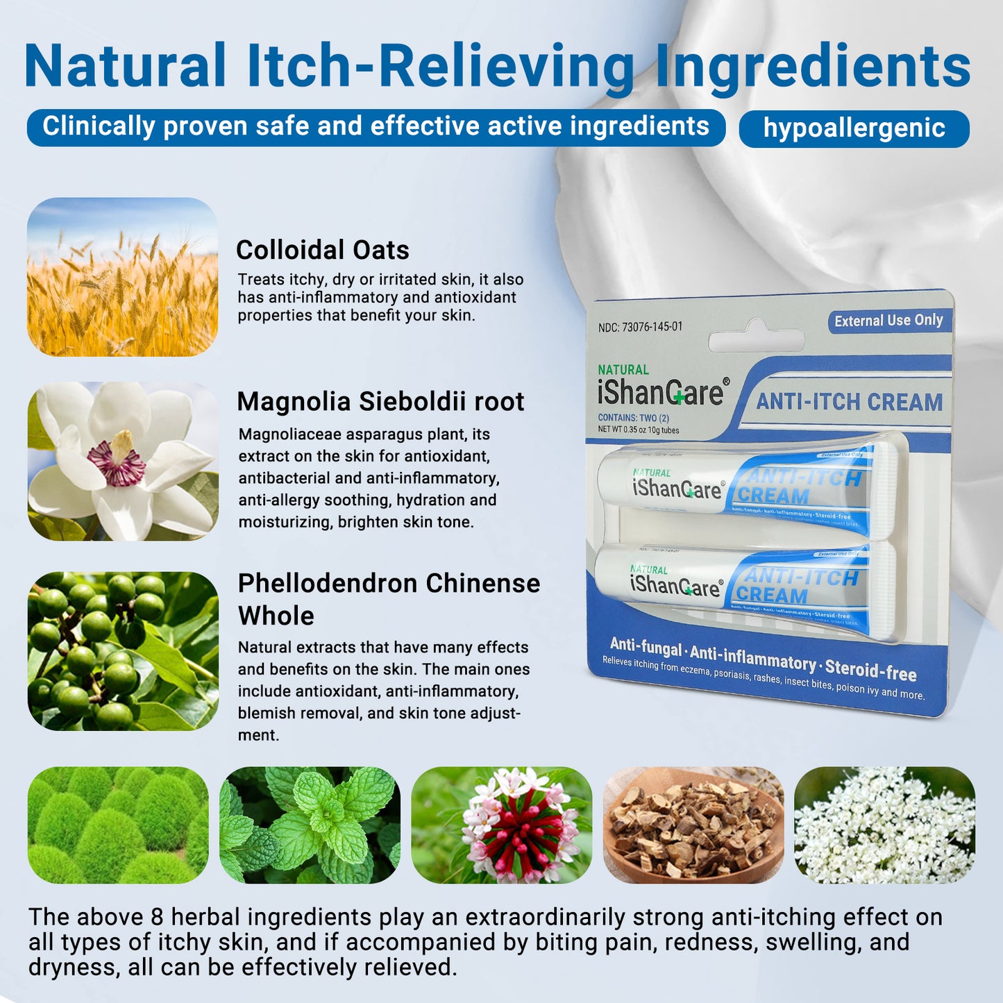 ishancare Anti Itch Cream Extra Strength, Outdoor Portable Itchy Skin Relief Cream for Bug & Mosquito Bites, Insect Bites, Poison Ivy and More Itches, Contains Skin Protecting Oatmeal 0.7oz