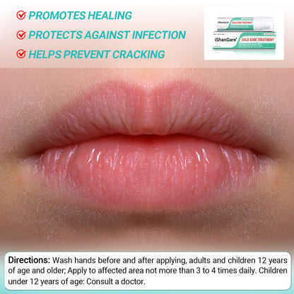 ishancare Cold Sore Treatment Cream, Fast Relief, Soothing Moisture, Portable & Hypoallergenic Formula for Healthy Lips 0.36oz（10g）