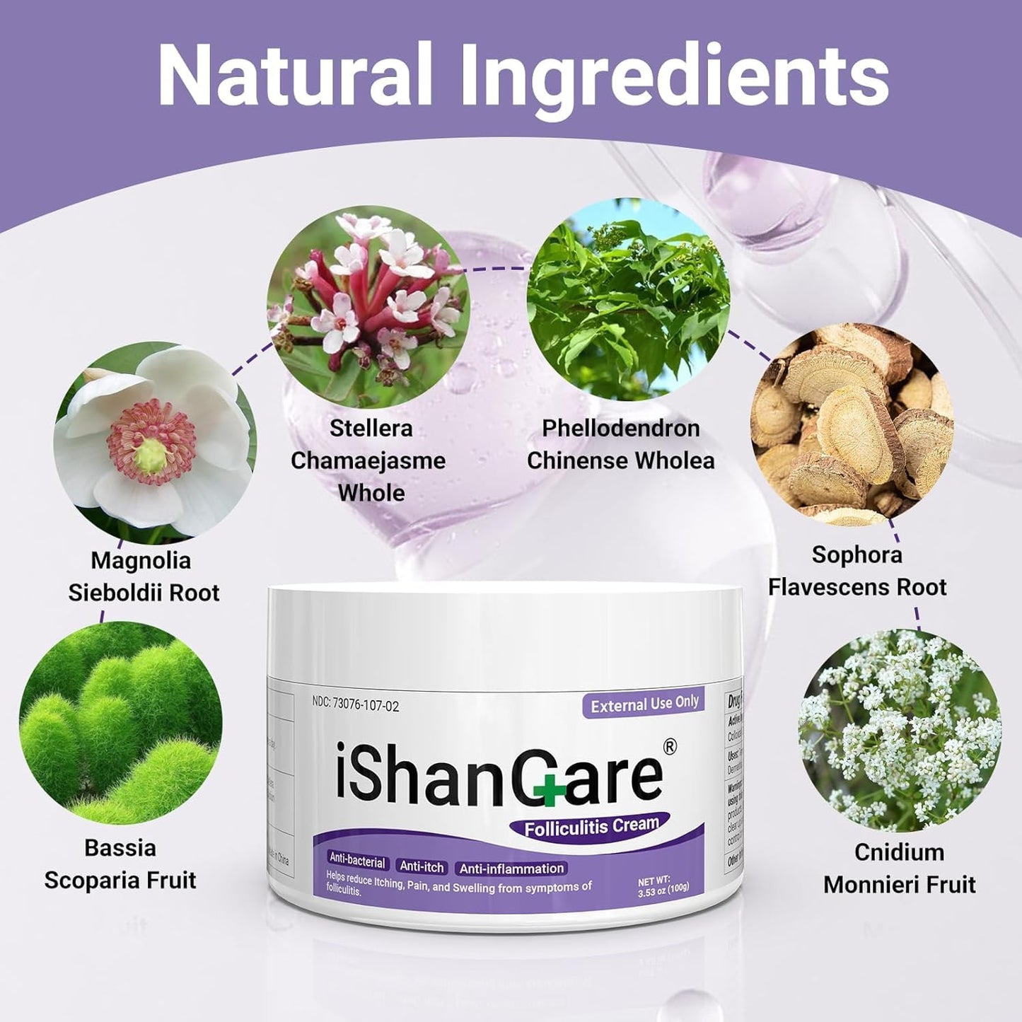 IShanCare Follikulitis-Behandlungscreme, natürlich, antibakteriell, gegen Juckreiz, Rötung, Entzündung, Schmerzen, Brennen, 100 g
