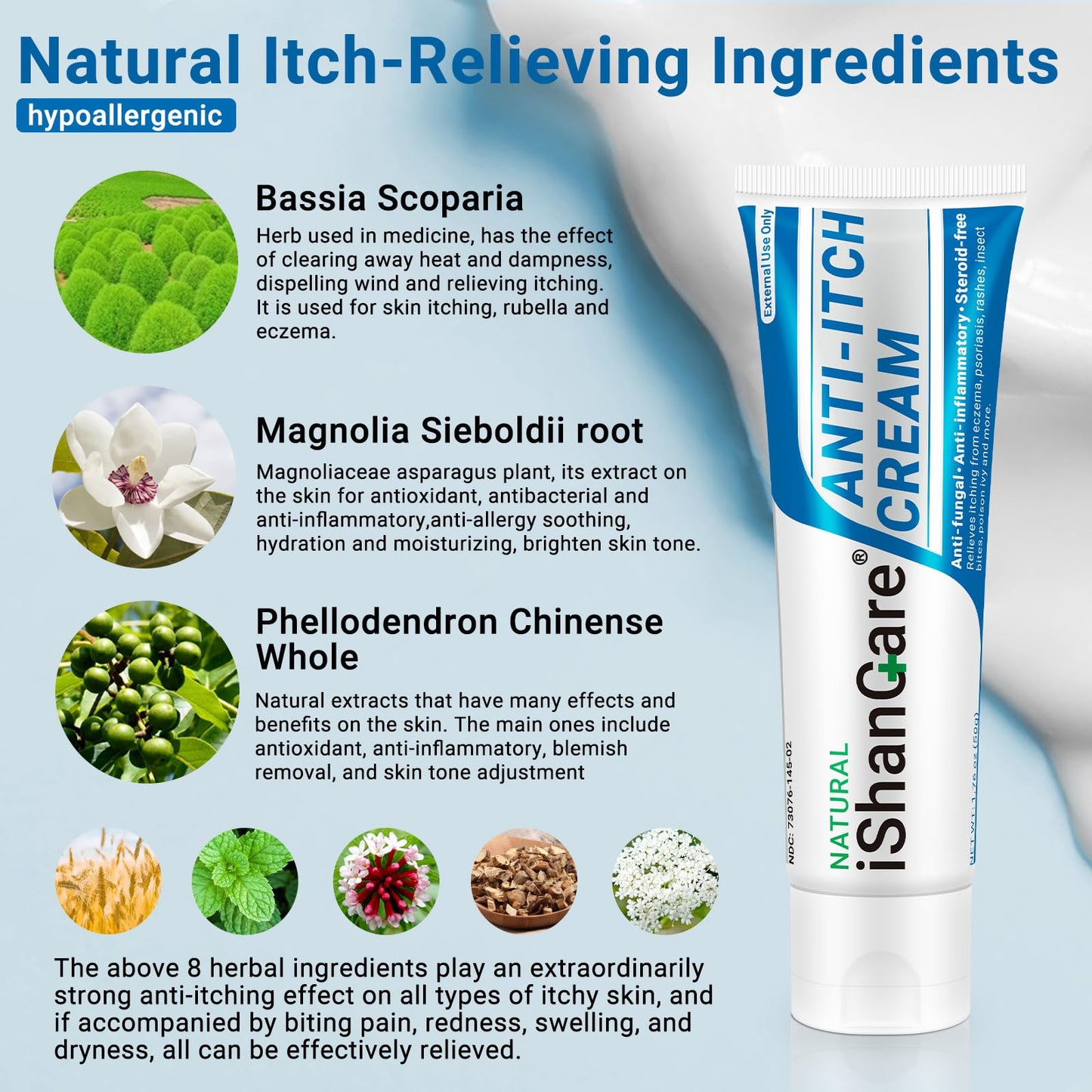 iShanCare® Anti-Juckreiz-Creme, maximale Stärke, sofortige Linderung von Juckreiz bei Hautausschlag, Ekzemen, Insekten-/Mückenstichen, Psoriasis, Poison Ivy, Dermatitis,beruhigende Feuchtigkeitscreme