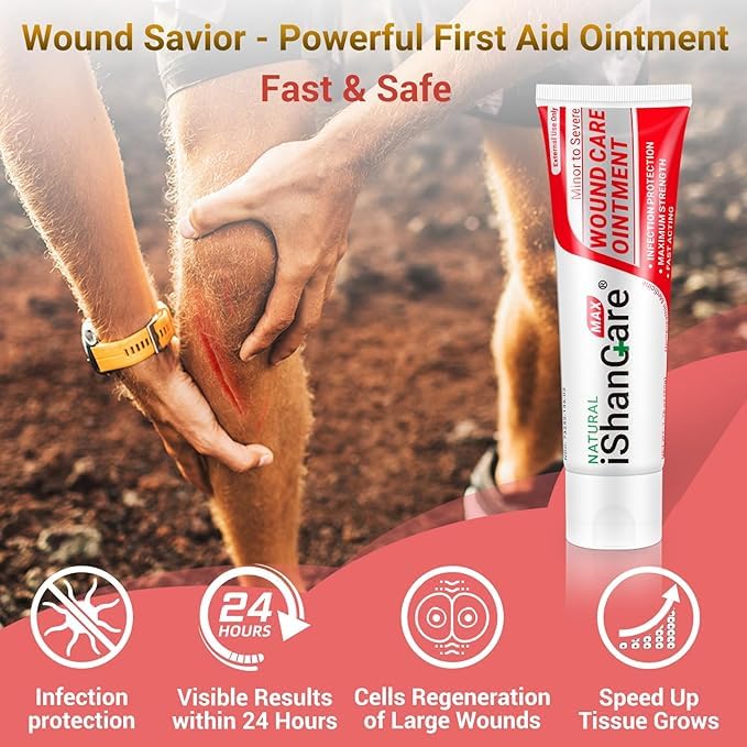 iShanCare® Wundpflegesalbe - Abschürfungen, Dekubitus, Druckgeschwüre, Bein- und Fußwunden, natürliche Wundheilungssalb,3X schnellere Heilung für Verbrennungen, Geschwüre, Schnitte, Erste-Hilfe-Salbe