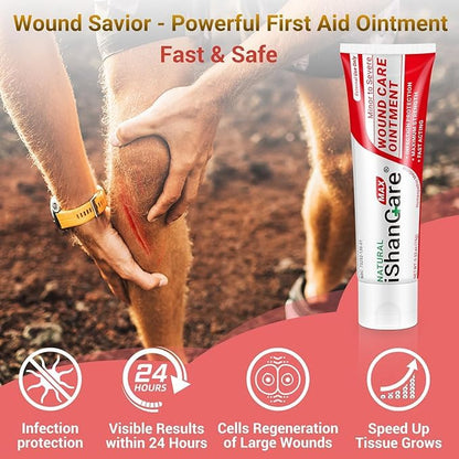 iShanCare® Wundpflegesalbe - Erste-Hilfe-Salbe, 3X schnellere Heilung für Verbrennungen, Geschwüre, Schnitte, Abschürfungen, Dekubitus, Druckgeschwüre, Bein- und Fußwunden, natürliche Wundheilungssalb