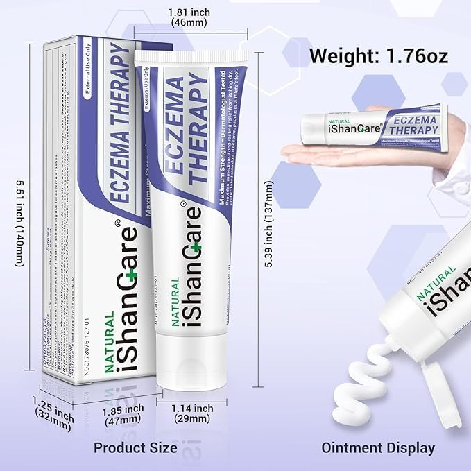iShanCare® Eczema Cream, Maximum Strength Treatment Ointment for Psoriasis, Dermatitis, Rash, Infection, Jock Itch, Athletes Foot, Anti Itch, Relief for Redness, Irritated Skin, 1.77 Oz