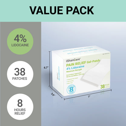 ishancare Lidocaine 4% Patches Pain Relief Maximum Strength Fast-Acting for Back Neck Shoulders, Knees, Elbows Topical Analgesic Unscented 14 Count